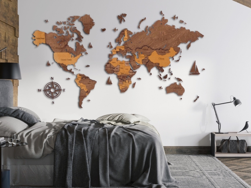 Drewniana mapa na ścianę